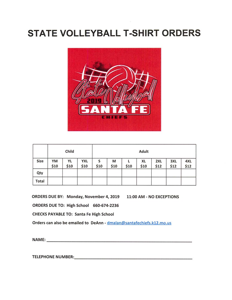 2019 State Volleyball Order Form